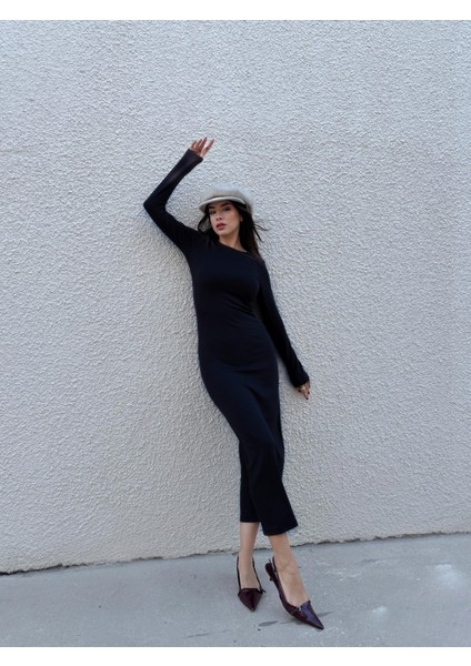 Kadın Siyah Modal Kumaş Dar Kesim Uzun Elbise 30073 fırsatları