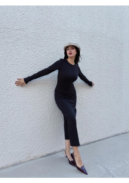 Kadın Siyah Modal Kumaş Dar Kesim Uzun Elbise 30073 indirimleri