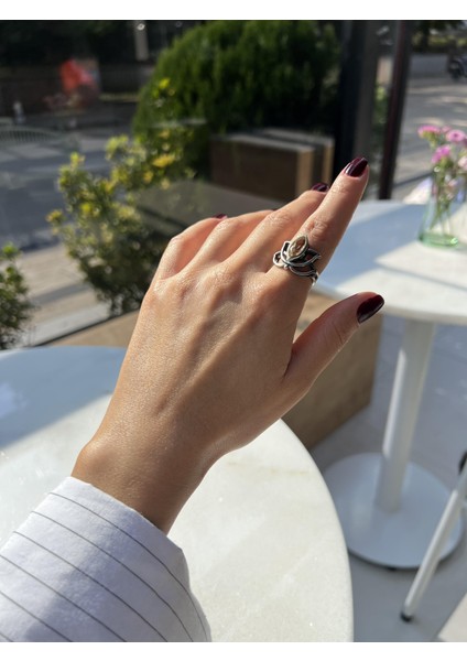 El Işi Tasarım Sitrin Taşlı Lotus Yüzük