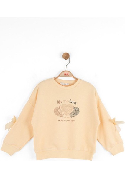 Kız Çocuk 4-8 Yaş Kalp Baskılı Sweatshirt Somon fiyatları