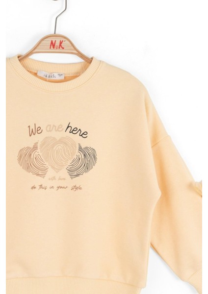 Kız Çocuk 4-8 Yaş Kalp Baskılı Sweatshirt Somon fırsatları