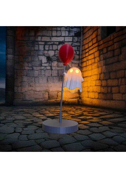 Sevimli Hayalet Balon Masa Lambası - LED Mum Dahil Dekoratif Gece Lambası | 3D Baskı El Yapımı Oda ve Hediye Aydınlatma