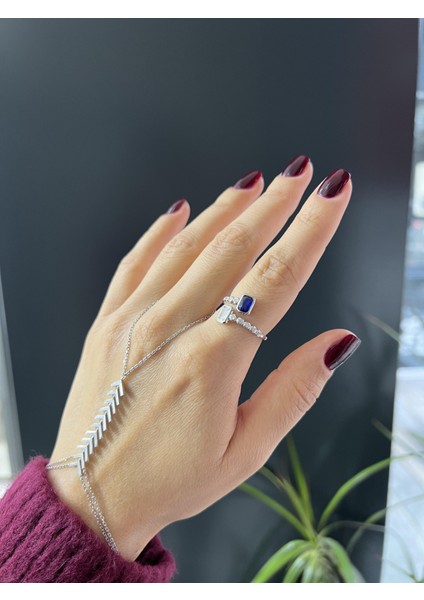 Mavi Baget Taş Detaylı Gümüş Yüzük