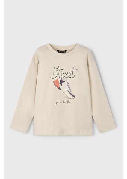 Erkek Çocuk 4-9 Yaş Baskılı Uzun Kol T-Shirt Bej fiyatları
