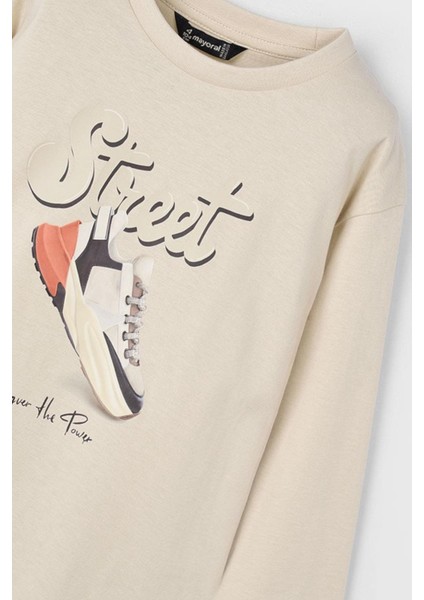 Erkek Çocuk 4-9 Yaş Baskılı Uzun Kol T-Shirt Bej fırsatları