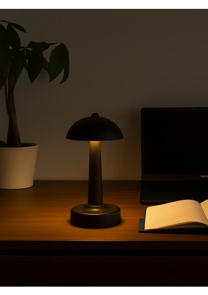 Siyah Mantar Masa Lambası 3 Renk Işık (Kırmızı, Beyaz, Gün Işığı) USB Girişli, Ayarlanabilir Şiddet