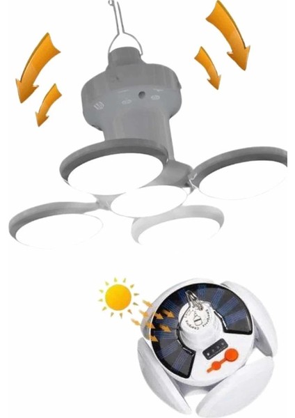 Kamp Lambası Güneş Enerjili Solar 5 Kanatlı Katlanır Lamba Karavan modelleri