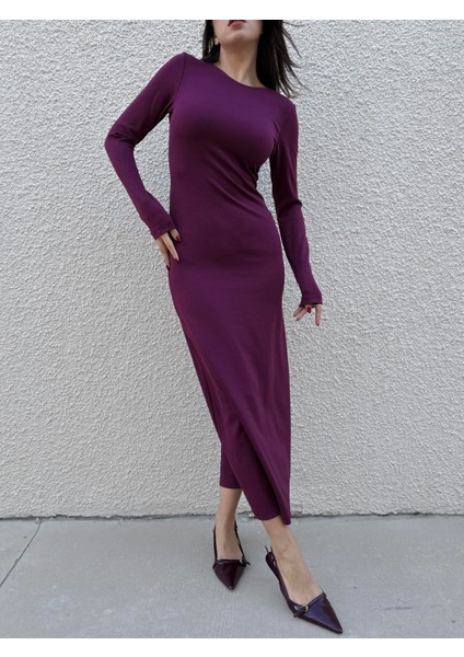 Kadın Bordo Modal Kumaş Dar Kesim Uzun Elbise 30073 fiyatları