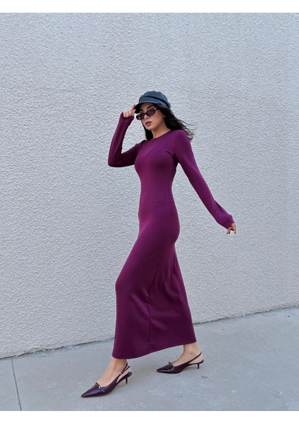 Kadın Bordo Modal Kumaş Dar Kesim Uzun Elbise 30073 modelleri