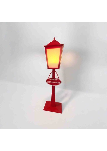 Yılbaşı Temalı Merry Christmas Dekoratif Gece Lambası | Kırmızı Sokak Lambası Tasarımlı LED Işık | Yeni Yıl Masa ve Ev Süsü