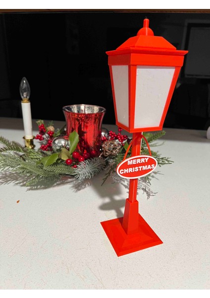 Yılbaşı Temalı Merry Christmas Dekoratif Gece Lambası | Kırmızı Sokak Lambası Tasarımlı LED Işık | Yeni Yıl Masa ve Ev Süsü fiyatları