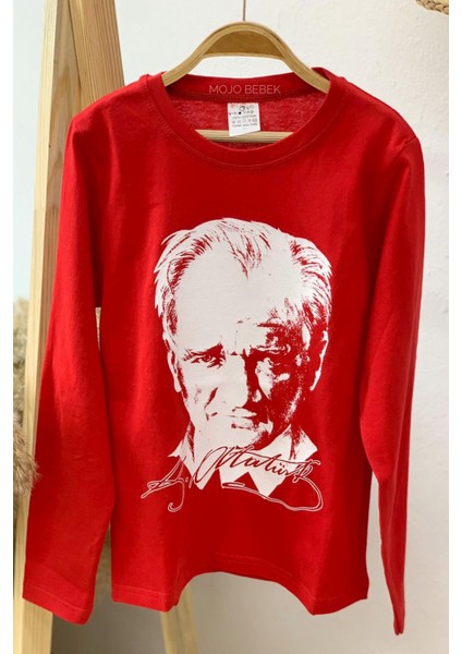 Unisex Çocuk Atatürk Baskılı Uzun Kol T-shirt 9032 Kırmızı modelleri