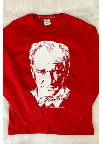 Unisex Çocuk Atatürk Baskılı Uzun Kol T-shirt 9032 Kırmızı fırsatları