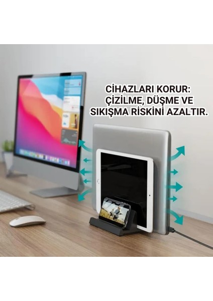 3 Bölmeli Metal Genişlik Ayarlamalı Masaüstü Dikey Macbook Laptop Notebook Standı Telefon Tablet Standı modelleri