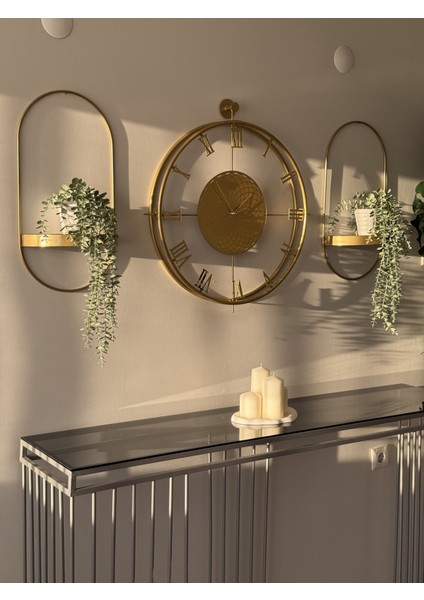 Chakra Roma ( - Gold - ) Full Çelik - Roma Rakamlı - (Pilli Led) - Modern Dekoratif Duvar Saati