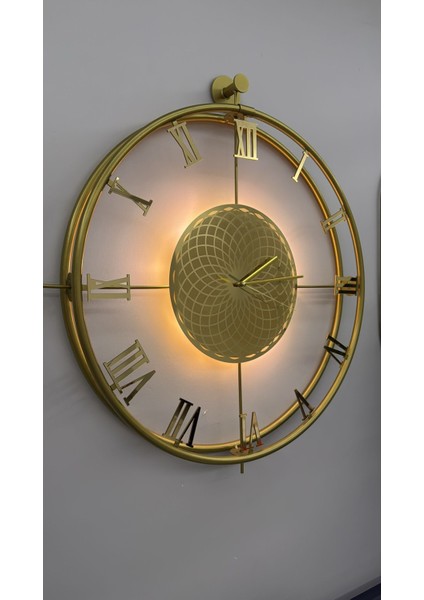 Chakra Roma ( - Gold - ) Full Çelik - Roma Rakamlı - (Pilli Led) - Modern Dekoratif Duvar Saati