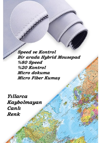 Dünya Haritası Oyun Gaming Klavye Mouse Pad Kaymaz Taban Kenarları Dikişli Masa Matı 70X30 cm fırsatları