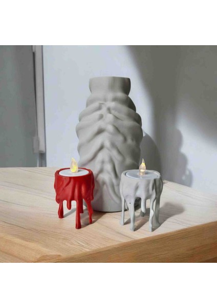 Damlayan Mum Tasarımlı LED Işıklı Dekoratif Mumluk | Kırmızı ve Beyaz Renk | Yılbaşı ve Ev Dekoru fiyatları