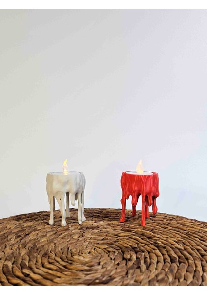 Damlayan Mum Tasarımlı LED Işıklı Dekoratif Mumluk | Kırmızı ve Beyaz Renk | Yılbaşı ve Ev Dekoru modelleri