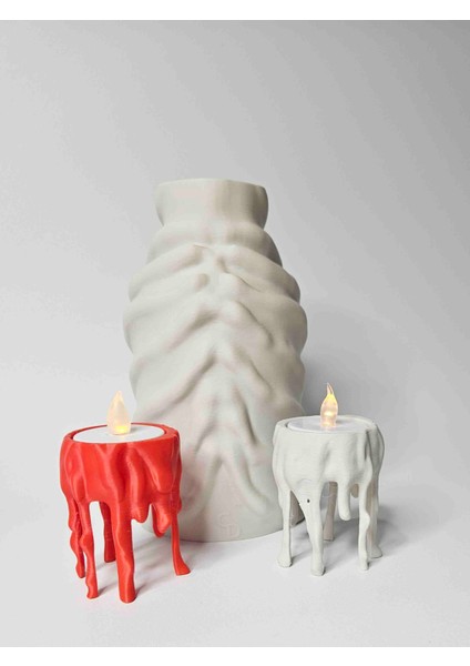 Damlayan Mum Tasarımlı LED Işıklı Dekoratif Mumluk | Kırmızı ve Beyaz Renk | Yılbaşı ve Ev Dekoru fırsatları