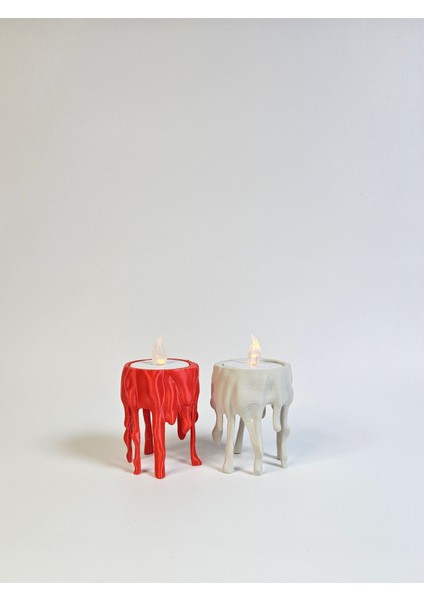 Damlayan Mum Tasarımlı LED Işıklı Dekoratif Mumluk | Kırmızı ve Beyaz Renk | Yılbaşı ve Ev Dekoru indirimleri