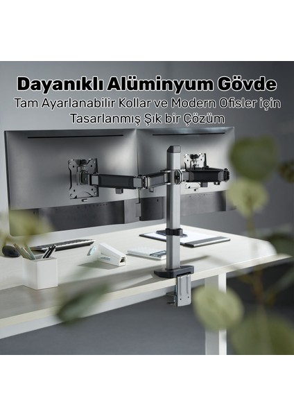 STD55024S Basic 17"-32" Geniş Aralıklı Hareketli Vesa Çift Kol Monitör Tutucu fiyatları