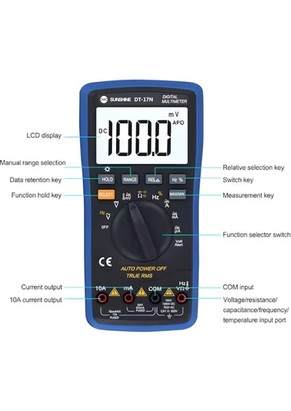 DT-17N | True Rms Otomatik Dijital Multimetre (1000V/10A, Sıcaklık Ölçümlü, Elektronik ve Telefon Tamiri Için) fiyatları