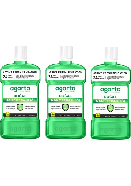 Ağız Bakım Suyu Ferah Nefes Naneli Alkolsüz 500 ml x 3 Adet