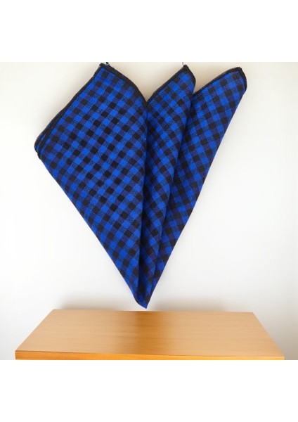 Siyah Saks Mavi Pötikareli Pamuk Dokuma Cep Aksesuarı Yaka Mendili