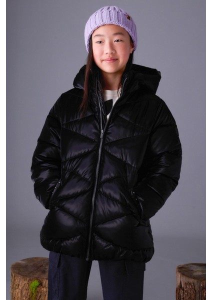 Kız Çocuk 8-18 Yaş Dolgulu Uzun Mont Siyah fiyatları