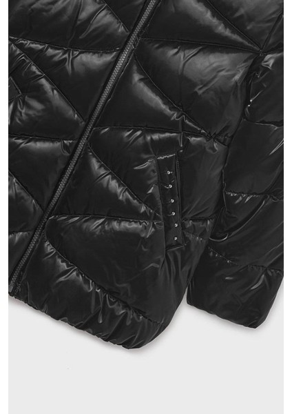 Kız Çocuk 8-18 Yaş Dolgulu Uzun Mont Siyah