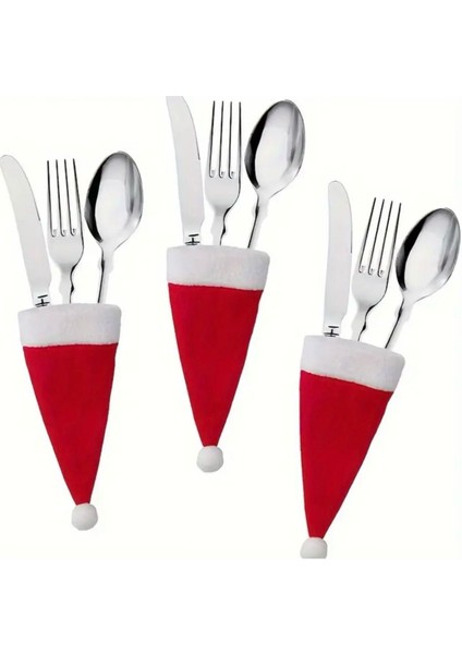 6’lı Mini Yılbaşı Şapka Dekor Seti | Şişe ve Çatal Bıçak Süsü | Yılbaşı Masası Aksesuarı fiyatları