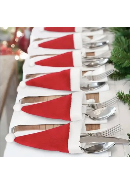 6’lı Mini Yılbaşı Şapka Dekor Seti | Şişe ve Çatal Bıçak Süsü | Yılbaşı Masası Aksesuarı indirimleri