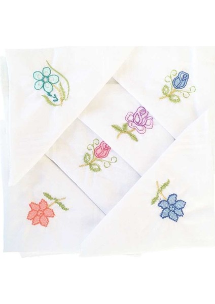 Hediyelik Işlemeli Bayan Mendili 6 Lı Paket 28X28 cm 100 Pamuk fırsatları