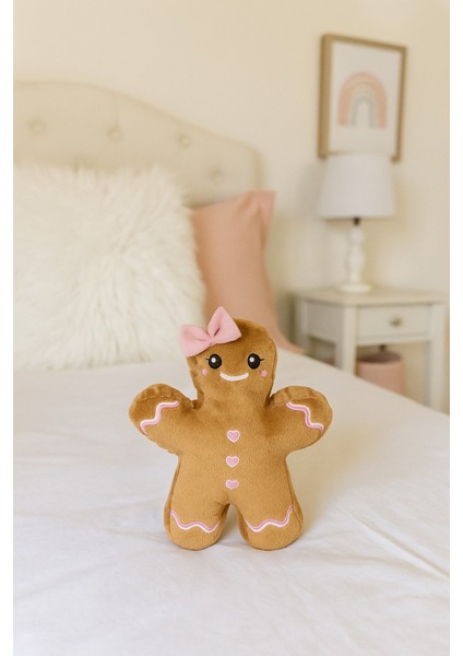 Kurabiye Kız Peluş Yastık, Uyku Arkadaşı Peluş, Yılbaşı Tay Tüyü Kumaş Kurabiye Adam 20 cm