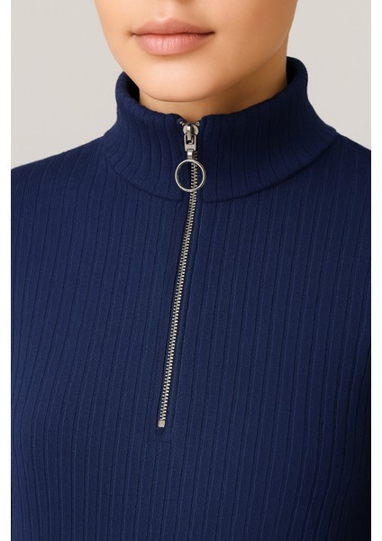 Yeni Sezon Fitilli Fermuar Detaylı Uzun Elbise