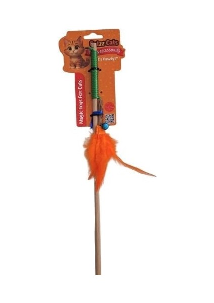 Petzzcats Fish Matatabi ve Çıngırak Sesli Ahşap Saplı Kedi Olta Oyuncağı Koyu Yeşil 42 cm