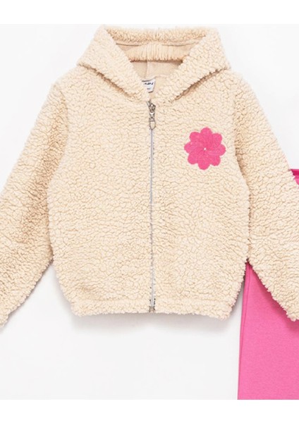 Kız Çocuk Welsoft Kumaş 2'li Takım (Kapüşonlu ve Fermuarlı Hırka+3 Iplik Tayt) 12373 fiyatları