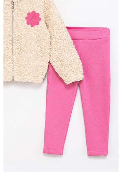 Kız Çocuk Welsoft Kumaş 2'li Takım (Kapüşonlu ve Fermuarlı Hırka+3 Iplik Tayt) 12373 modelleri