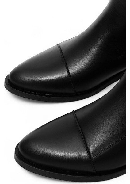 Kadın Hakiki Deri Günlük Çizme Diz Altı Fermuarlı Klasik Çizme Siyah modelleri