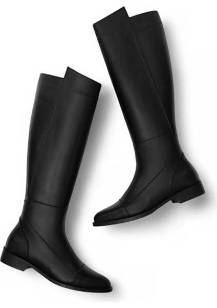 Kadın Hakiki Deri Günlük Çizme Diz Altı Fermuarlı Klasik Çizme Siyah indirimleri