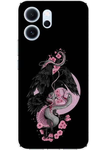 Oppo Reno 14F Uyumlu Pembe Siyah Yılan Baskılı Silikon Kılıf