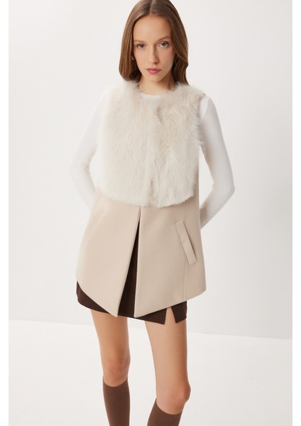 Suni Kürk Detaylı Kaşe Yelek LWF0050 Krem fiyatları