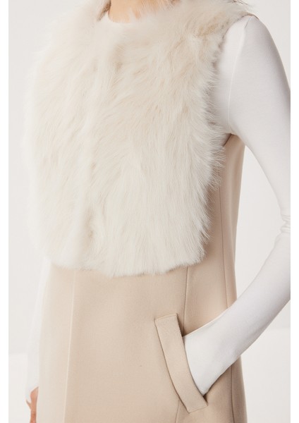 Suni Kürk Detaylı Kaşe Yelek LWF0050 Krem indirimleri