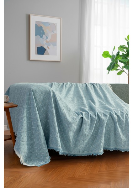 Pamuklu Dokulu Koltuk Şalı 170X220 cm – Saçaklı Tv Battaniyesi & Dekoratif Koltuk Örtüsü