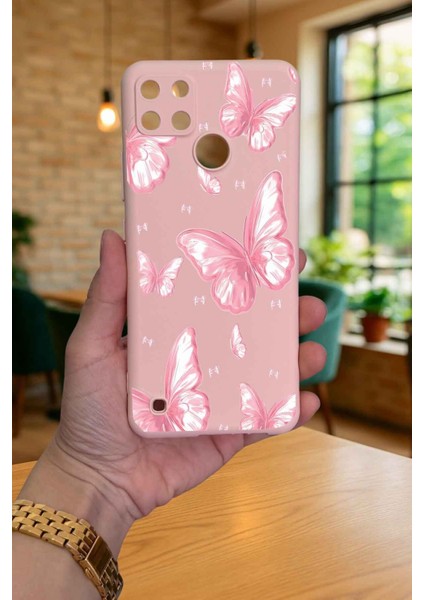 Realme C21Y ve C25Y -Pembe Kelebek Desenli Silikon Darbe Emici Klasik Korumalı Rubber Kılıf fiyatları