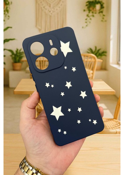 Xiaomi Redmi Note 14 - Mini Yıldız Desenli Silikon Darbe Emici Klasik Korumalı Rubber Kılıf
