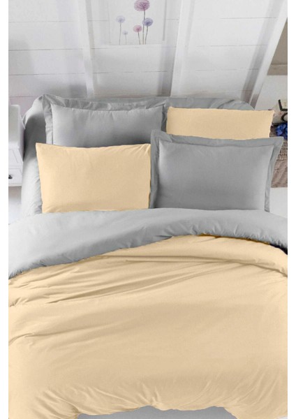 Çift Kişilik Lastikli Çarşaflı Nevresim Takımı Pamuklu Four Season Bej Gri fiyatları