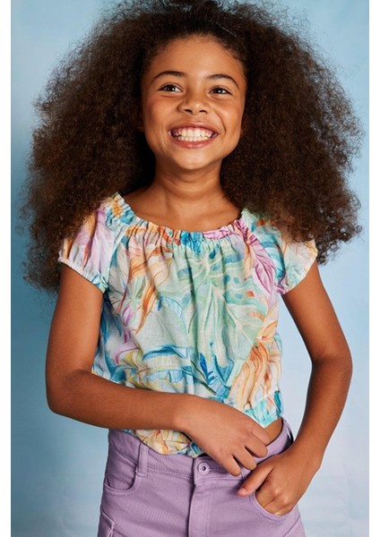 Kız Çocuk 10-16 Yaş Kayık Yaka Keten Bluz 6146 Pembe