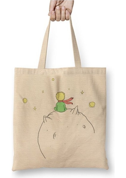 Küçük Prens Le Petit Prince Beyaz Bez Çanta Uzun Saplı Alışveriş Çantası Plaj Çantası